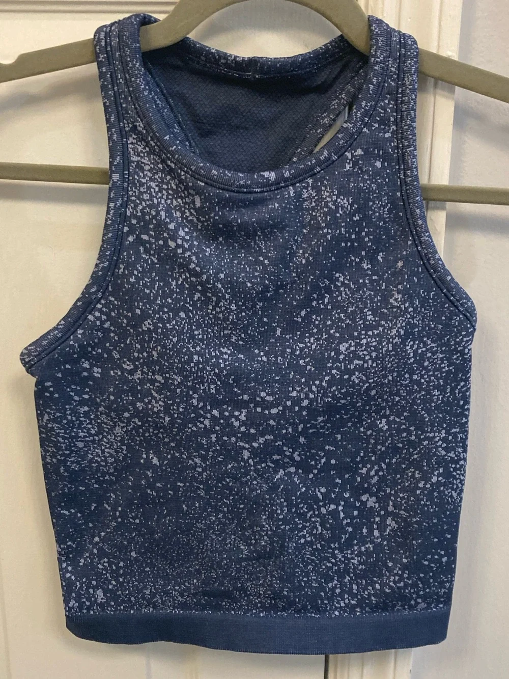 EUC Lululemon Ebb to Street RB Crop Tank Size 4 Denim Indigo Pop Splatter Blue